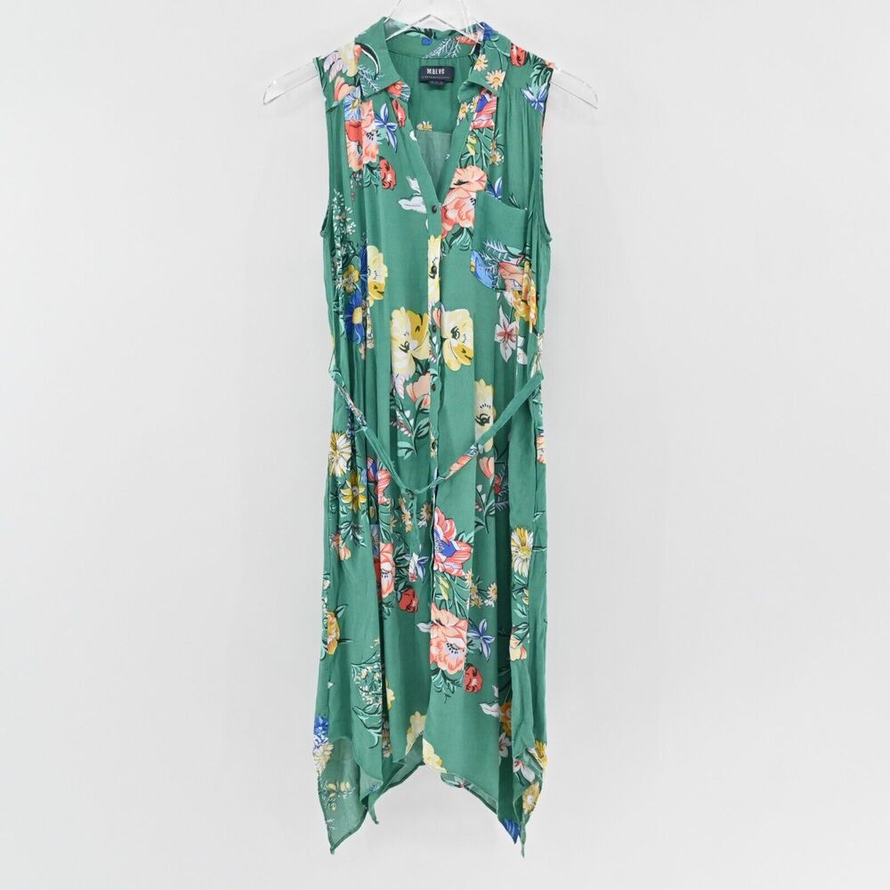 ANTHROPOLOGIE Dress Size 2 Maeve Rory Green Floral Sleeveless‎ Button Front Midi - Picture 2 of 12
